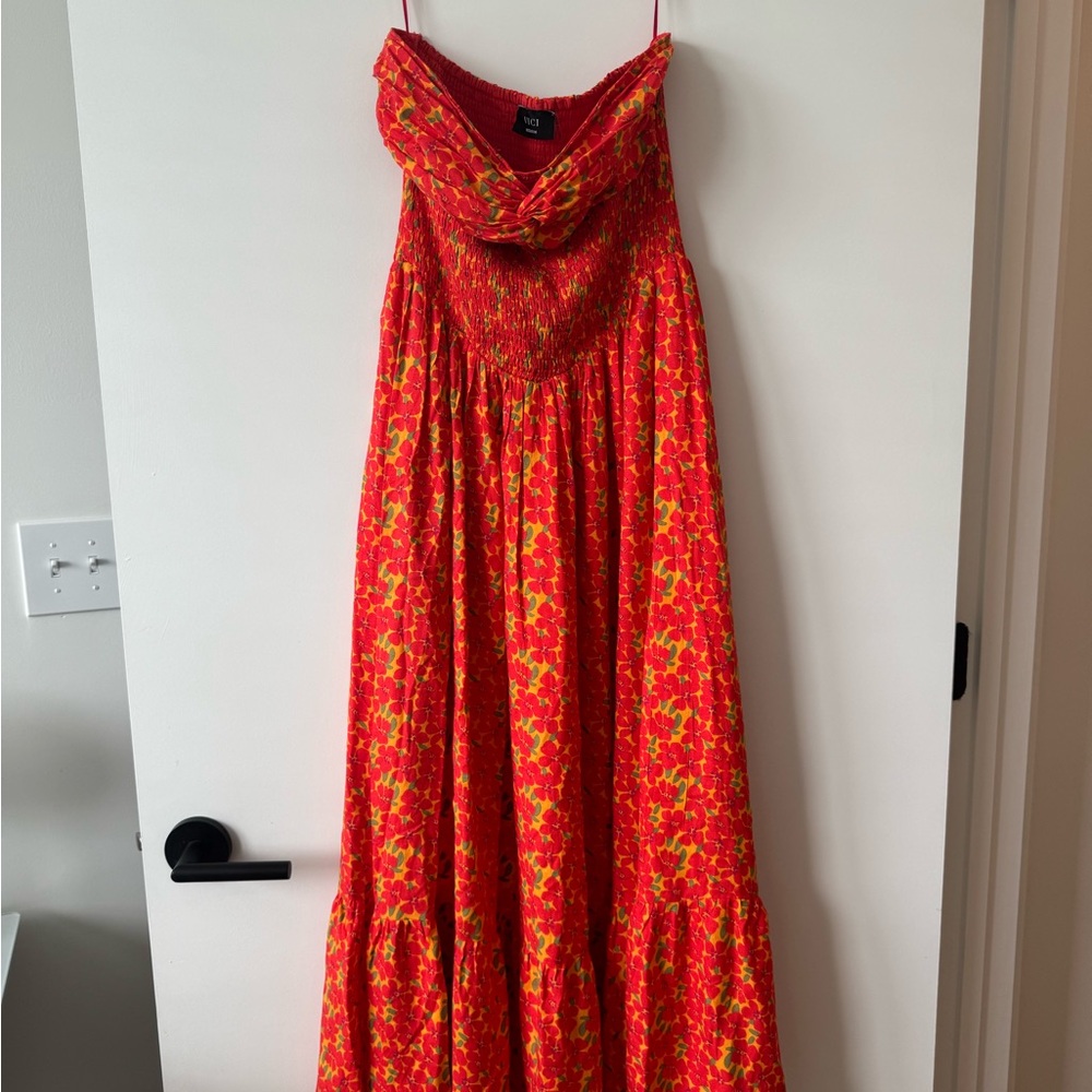 Vici Orange Pleated Strapless Sundress - Picture 5 of 5